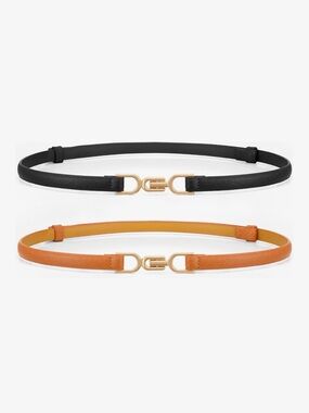 New Two Double D Signature Slim Belt in Black & Orange Set